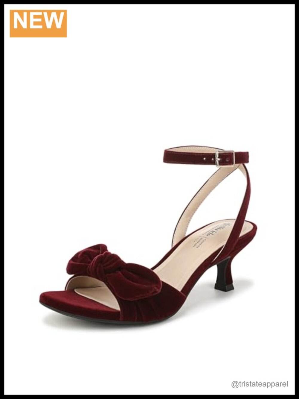 LifeStride Nola Strappy Velvet Heeled Sandals Bow Ankle Strap 2.125in Flare Heel